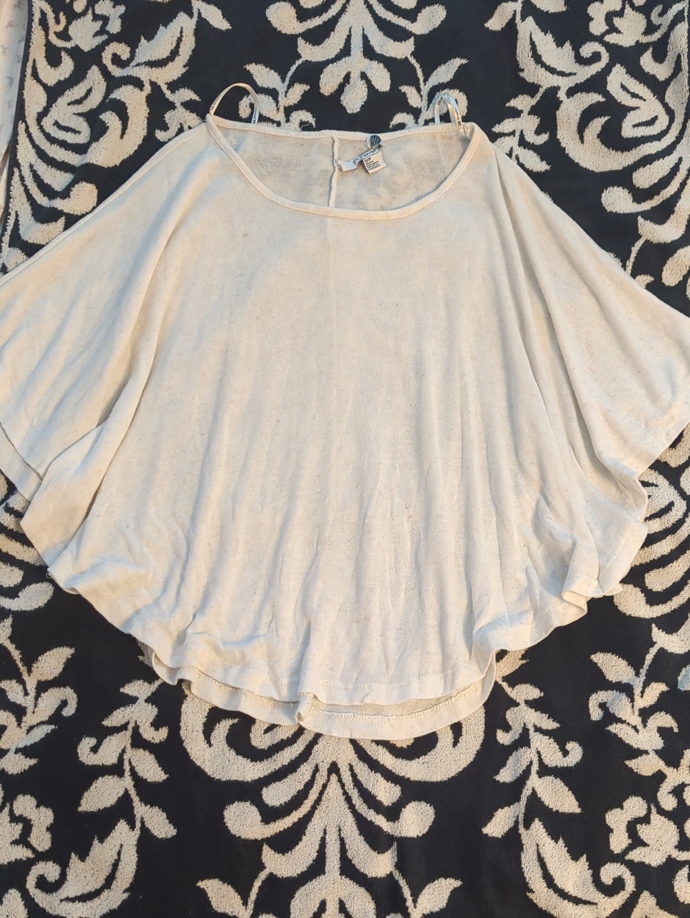 Vintage Forever 21 Y2K Lightweight Linen Poncho - Distressed Acid Wash Cream Top